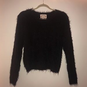Ambiance Black Crew Neck Fuzzy Sweater